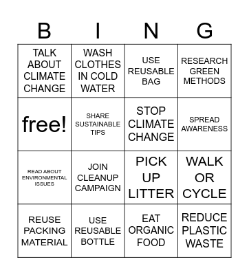 GO GREEN Bingo Card