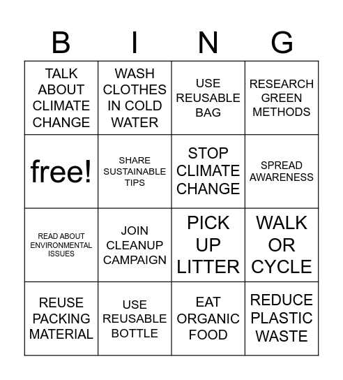 GO GREEN Bingo Card