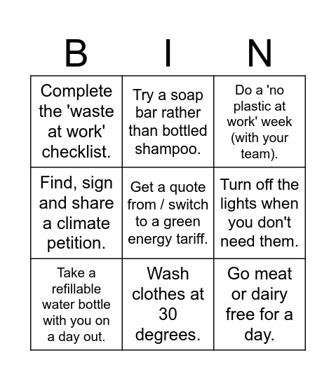 Climate Bingo Card