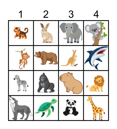 Animals Bingo Card