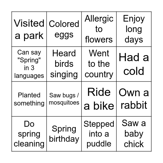 SPRING Bingo Card