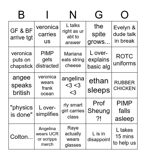 Physics is my passion Bingo Card