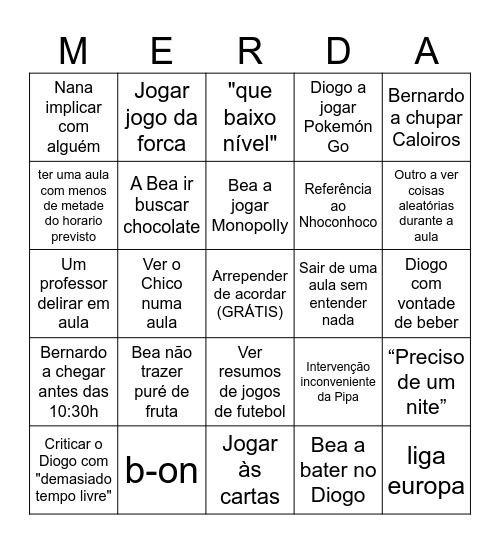 Bingo Pimpónico Bingo Card