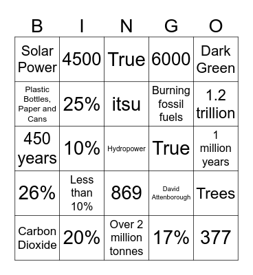 Earth Day Bingo Card