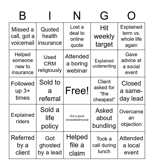 INSURANCE ADVISOR BINGO Card