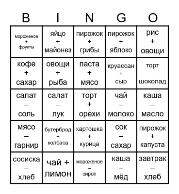 Russian Food Bingo Card
