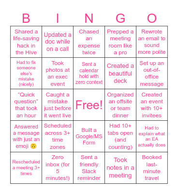 Administrative Professionals Day Bingo Card
