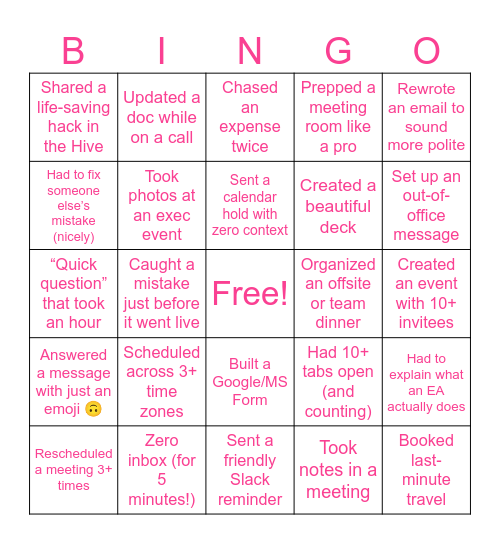 Administrative Professionals Day Bingo Card
