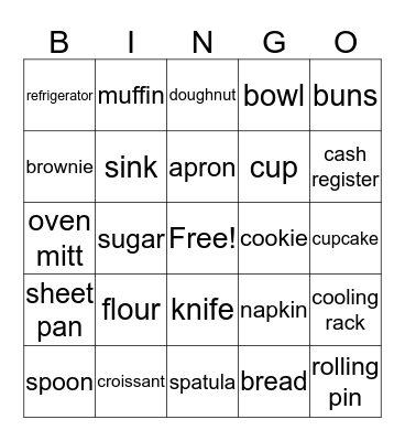 Bakery Bingo Card