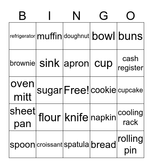 Bakery Bingo Card