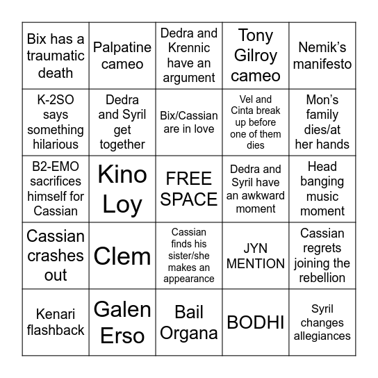 ANDOR SEASON 2 BINGO Card