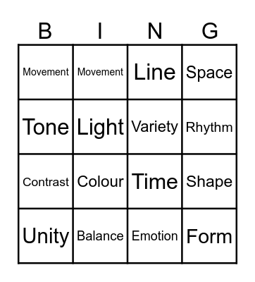 Art Elements & Principles Bingo Card