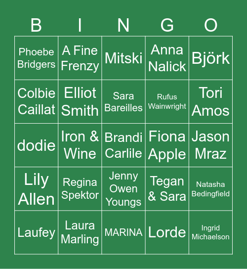 Weird kid music Bingo Card