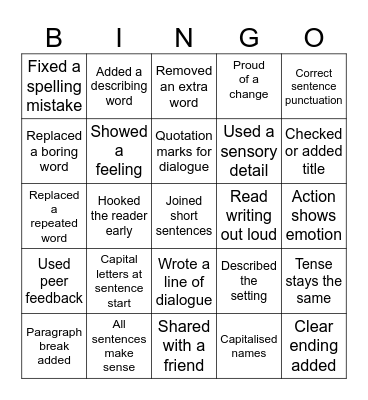 Proofreading Bingo Card