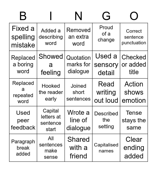 Proofreading Bingo Card