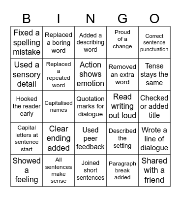 Proofreading Bingo Card