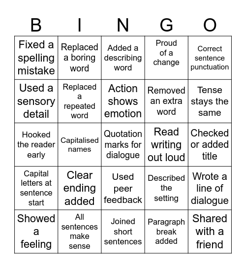 Proofreading Bingo Card