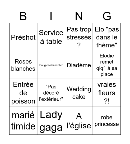 Elena Bingo Card