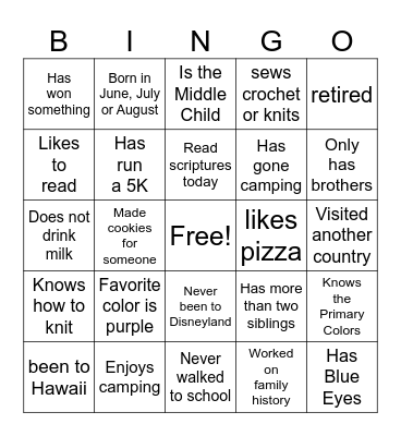 Get to Know You Bingo Card