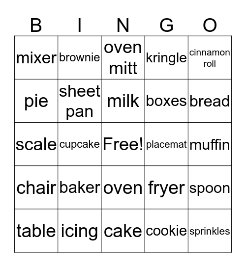 Bakery Bingo Card