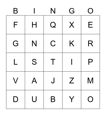 Alphabet Bingo Card