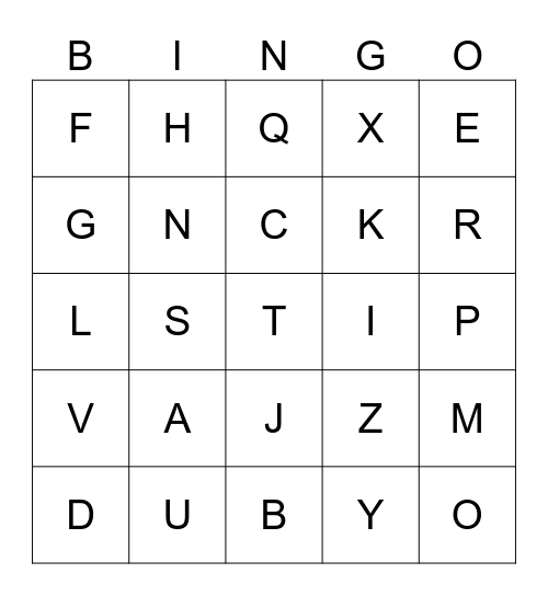 Alphabet Bingo Card