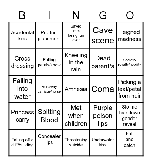 C Drama Bingo Card