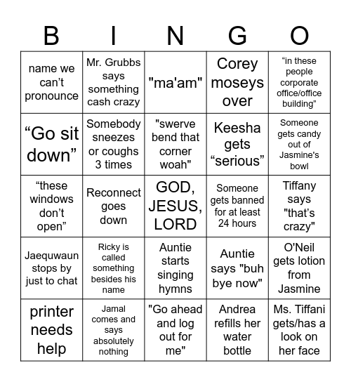 Too Loud Crew Bingo Card