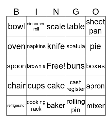 Bakery Bingo Card