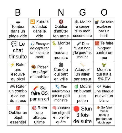 Monster hunter Bingo Card