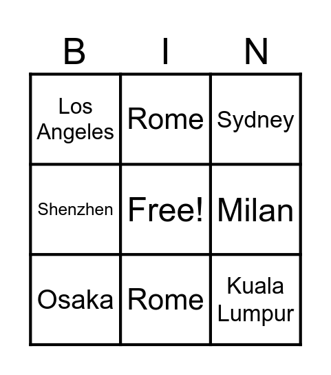 Global City Bingo Card