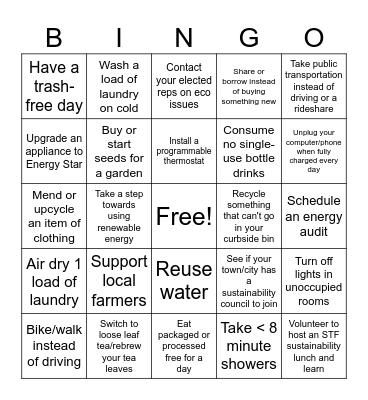 Earth Day Bingo Card