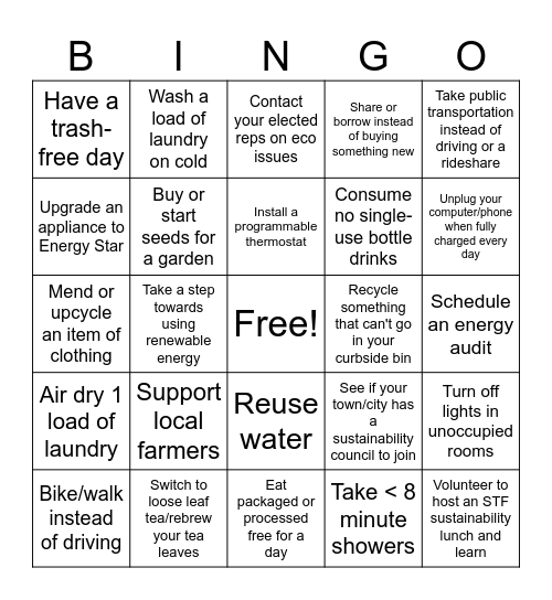 Earth Day Bingo Card