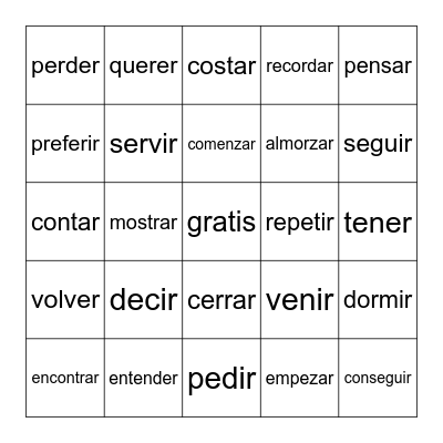 Loteria- verbos con cambio de raíz Bingo Card