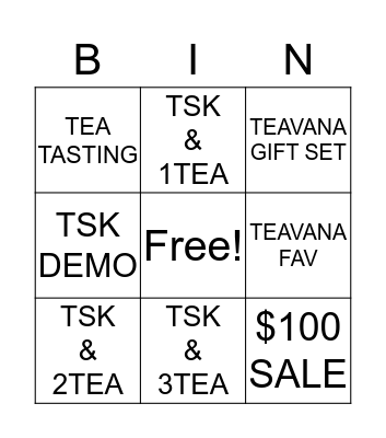 TEAVANA BINGO Card