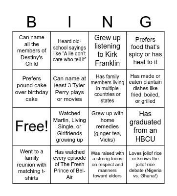 BERG Bingo Card