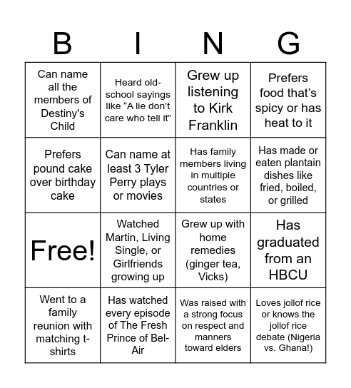 BERG Bingo Card