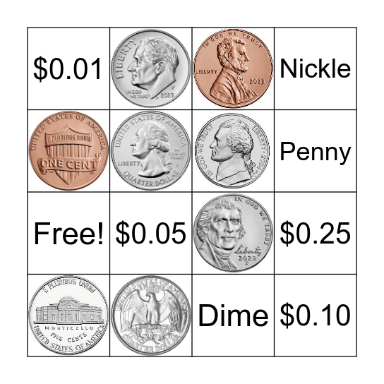 Coin Identification Bingo Card
