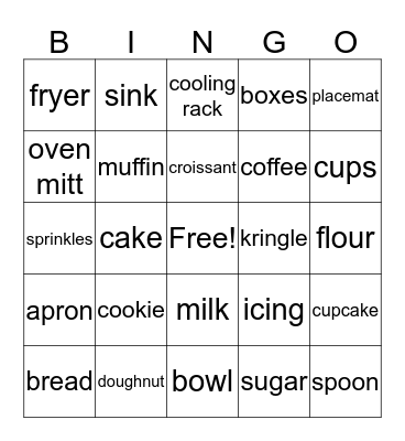 Bakery Bingo Card