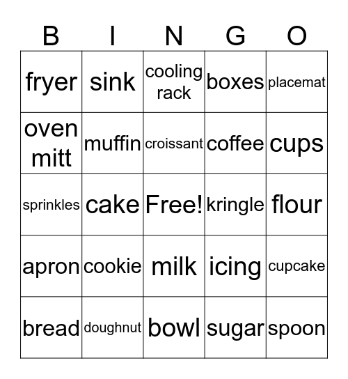 Bakery Bingo Card