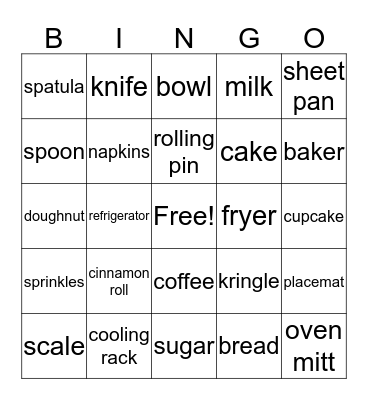 Bakery Bingo Card