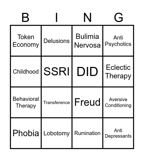 Clinical Psychology - Disorders & Therapy Bingo Card