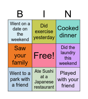 Did you do XXX? Bingo Card