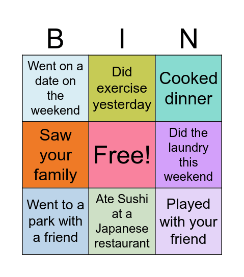 Did you do XXX? Bingo Card