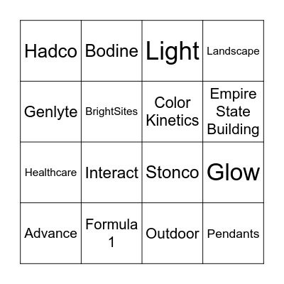 Lighting Bingo Card