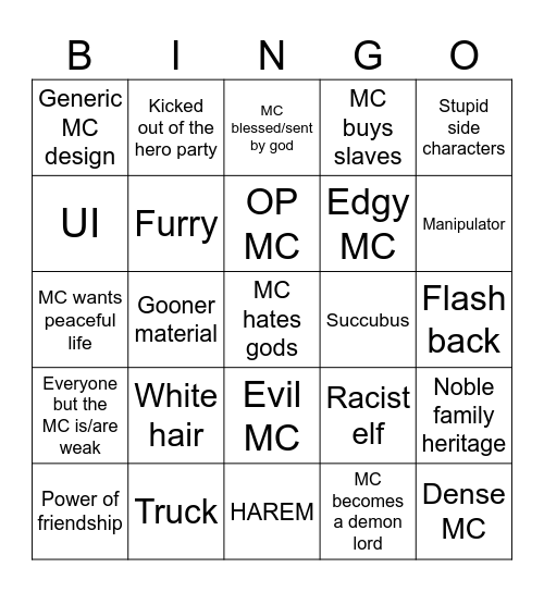 ISEKAI BINGO! Bingo Card