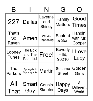 TV Theme Songs Bingo Card