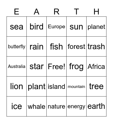 Earth Day Bingo Card