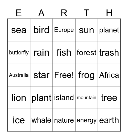 Earth Day Bingo Card