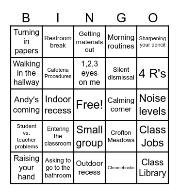 Rules and Expectations Bingo Card
